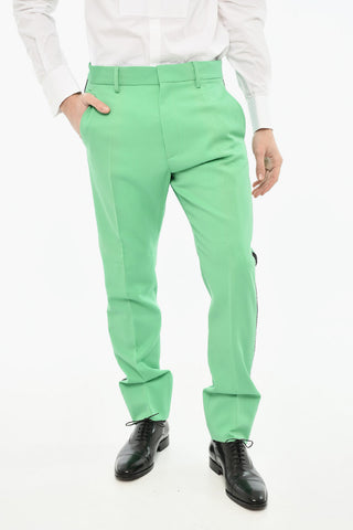 Cigarette-Fit Virgin Wool Trousers with Rhinestone Side Stripe