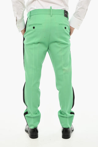 Cigarette-Fit Virgin Wool Trousers with Rhinestone Side Stripe