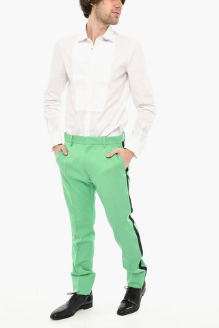 Cigarette-Fit Virgin Wool Trousers with Rhinestone Side Stripe
