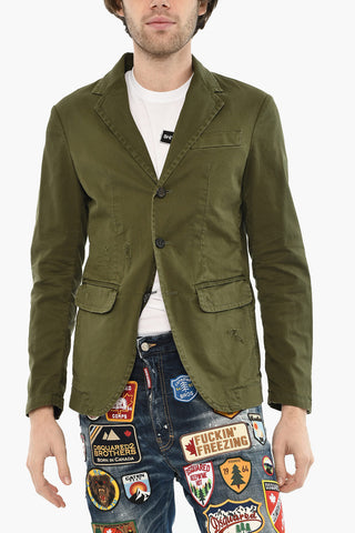 Blazer a 3 Bottoni in Cotone Effetto Distressed