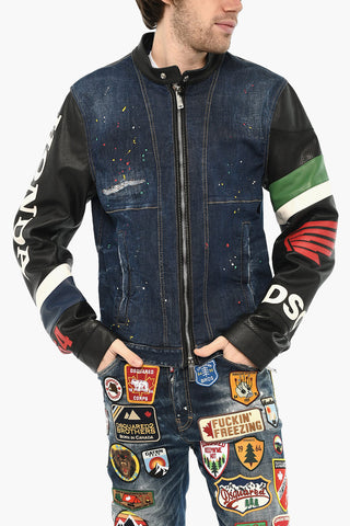 Giubbotto In Denim con Maniche in Pelle 