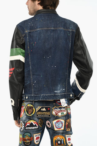 Giubbotto In Denim con Maniche in Pelle 