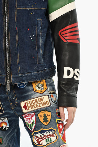 Giubbotto In Denim con Maniche in Pelle 