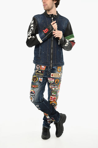 Giubbotto In Denim con Maniche in Pelle 