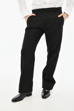 Virgin Wool-Blend Trousers with Concealed Button Closure