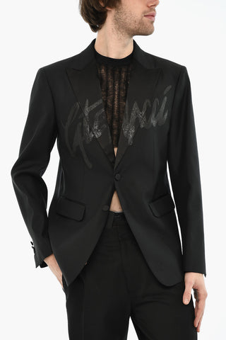 Virgin Wool and Silk Two-Button Blazer with Flap Pockets