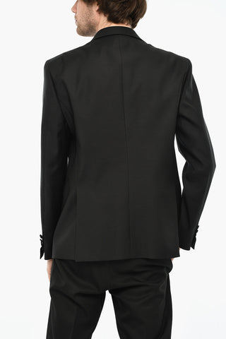 Virgin Wool and Silk Two-Button Blazer with Flap Pockets