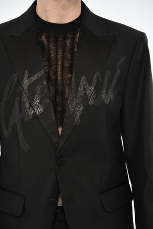 Virgin Wool and Silk Two-Button Blazer with Flap Pockets