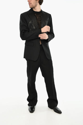 Virgin Wool and Silk Two-Button Blazer with Flap Pockets