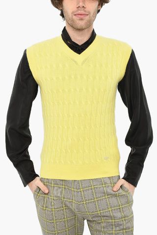 Maglia Scollo a V Senza Maniche a Trecce
