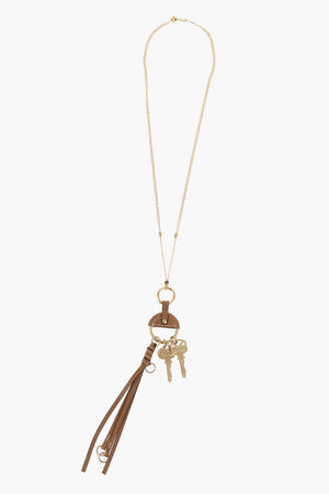 Gold-Tone Metal Necklace with Leather Details