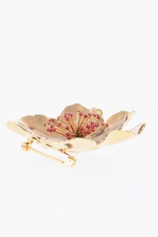 Gold-Tone Flower-Shaped Metal Brooch