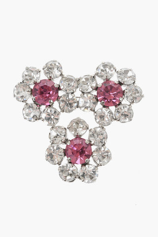 Floral-Design Brooch Embellished with Crystals