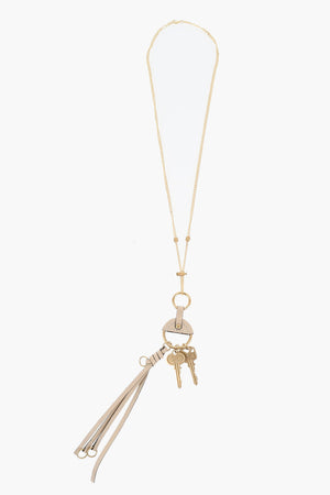 Gold-Tone Metal Necklace with Leather Details