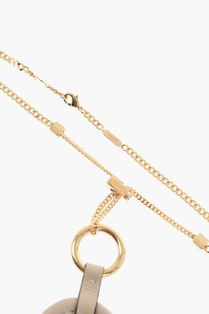 Gold-Tone Metal Necklace with Leather Details