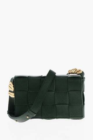 Woven Leather Shoulder Bag With Gold Details