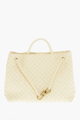 Braided Leather Tote Bag with Golden Effect Detail