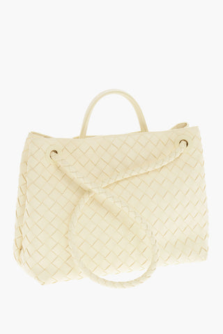 Braided Leather Tote Bag with Golden Effect Detail