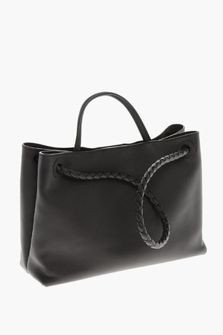 Leather Tote Bag with Golden Effect details Frontal