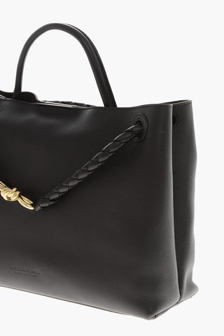 Leather Tote Bag with Golden Effect details Frontal