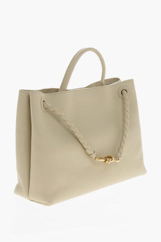 Leather Tote Bag with Golden Effect details Frontal