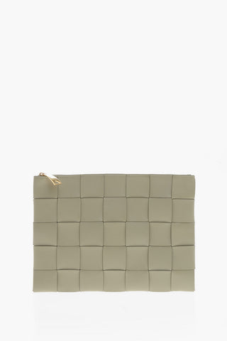 Woven Leather Clutch with Zip