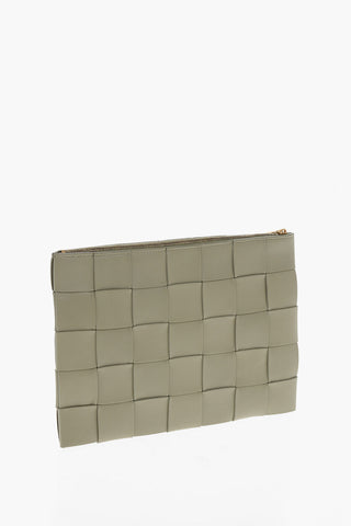 Woven Leather Clutch with Zip