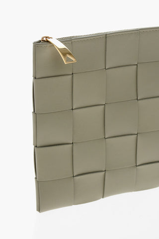Woven Leather Clutch with Zip
