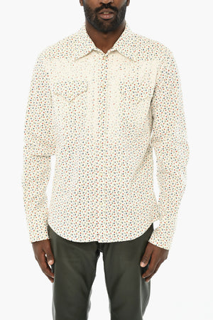 Ribbed Shirt with Floral Pattern and Double Pocket