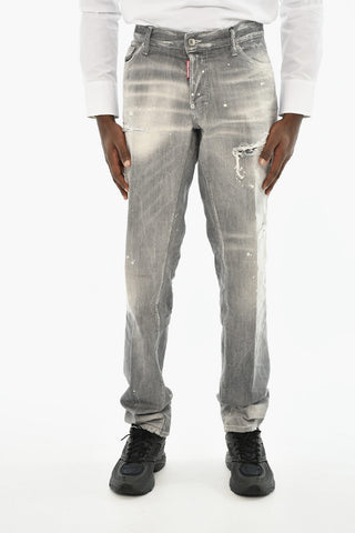 Stonewashed Jeans with Distressed Effect