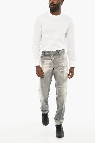 Stonewashed Jeans with Distressed Effect