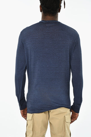 T-shirt Girocollo a Maniche Lunghe in Lino