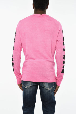 T-Shirt Girocollo a Maniche Lunghe con Logo Laterale
