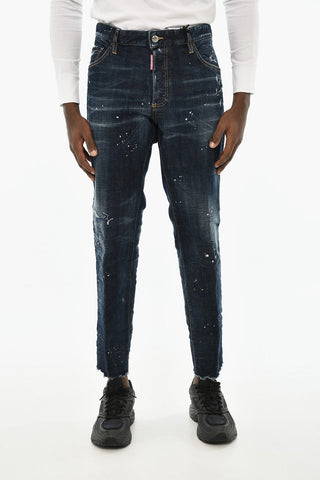 Painting Effect Jeans with Frayed Hem