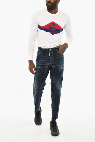 Painting Effect Jeans with Frayed Hem