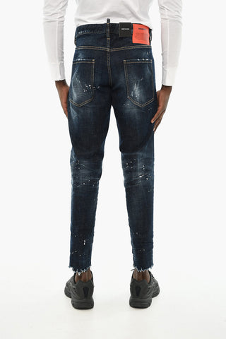 Painting Effect Jeans with Frayed Hem