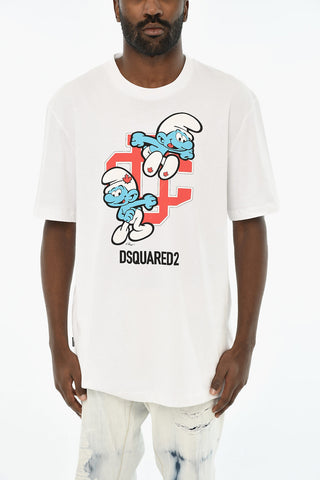 THE SMURFS Cotton Crewneck T-Shirt with Front Print