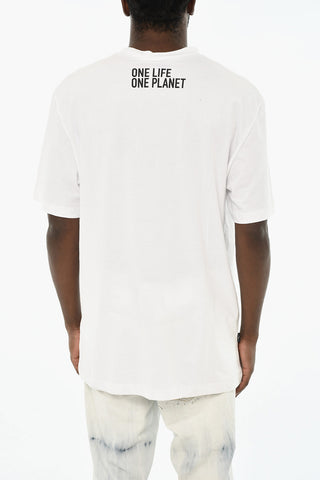 THE SMURFS Cotton Crewneck T-Shirt with Front Print