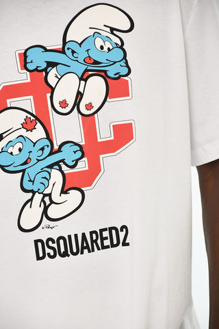 THE SMURFS Cotton Crewneck T-Shirt with Front Print