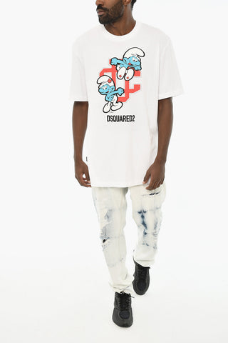 THE SMURFS Cotton Crewneck T-Shirt with Front Print