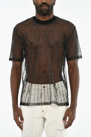 Transparentes T-Shirt mit Allover-Pailletten
