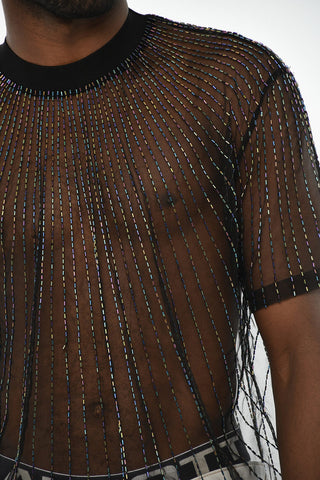 Transparentes T-Shirt mit Allover-Pailletten