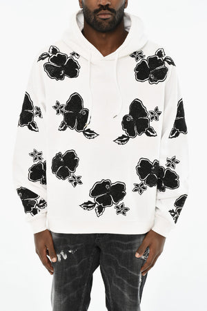 Felpa Hoodie Bicolore a Motivo Floreale