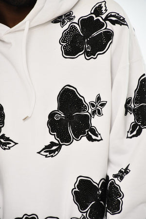 Felpa Hoodie Bicolore a Motivo Floreale