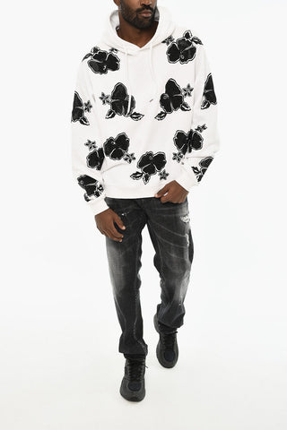 Zweifarbiges Kapuzensweatshirt mit Blumenmuster