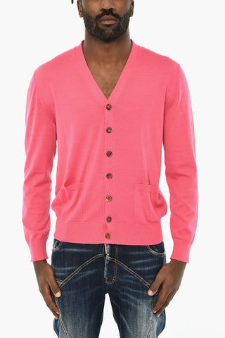 V-Neck Virgin Wool Cardigan with Two Pockets