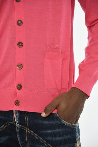 V-Neck Virgin Wool Cardigan with Two Pockets