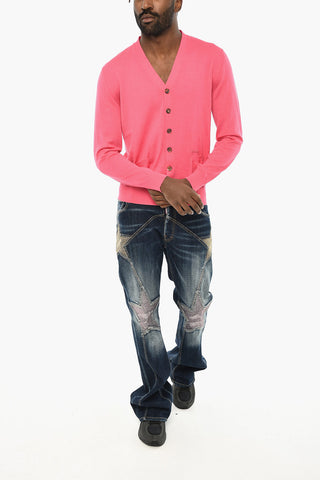 V-Neck Virgin Wool Cardigan with Two Pockets