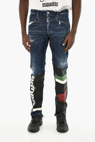 Vintage-Effect Jeans with Vegan Leather Detail on Back 16cm
