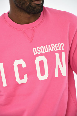 ICON Solid Color Crew-neck Sweatshirt with Contrasting Logo